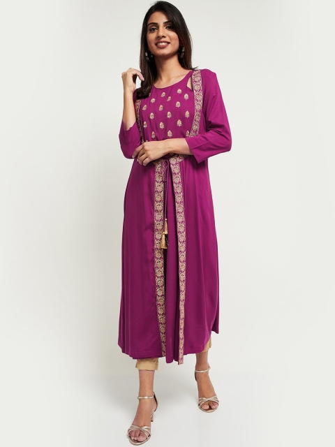 

max Women Violet Geometric Printed Kurta
