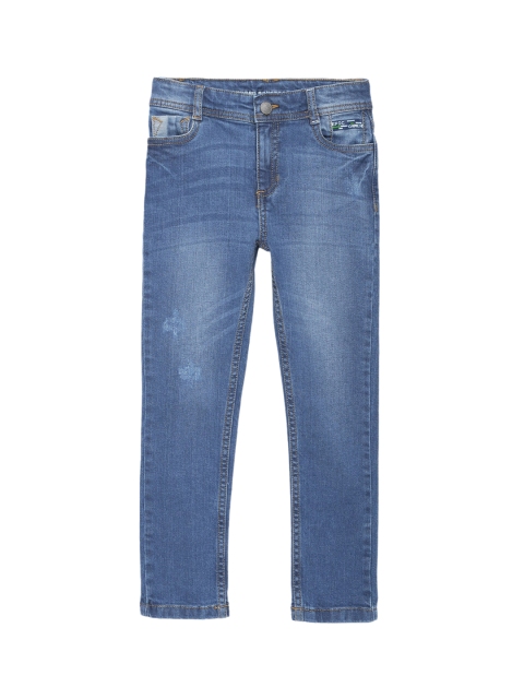 

UNDER FOURTEEN ONLY Boys Blue Slim Fit Mildly Distressed Light Fade Jeans, Navy blue