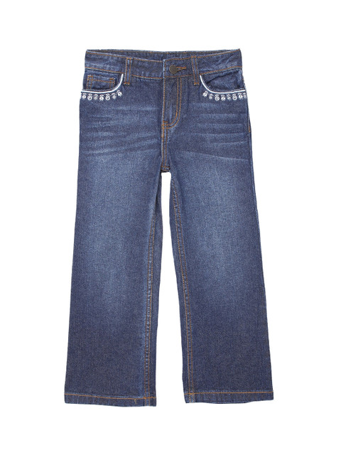 

UNDER FOURTEEN ONLY Girls Navy Blue Embroidered Light Fade Jeans