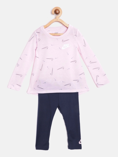 

Nike Girls Navy Blue & Pink Printed Top with Leggings
