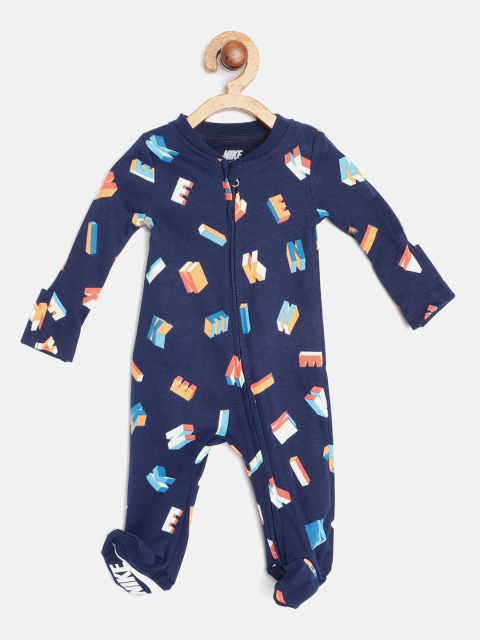 

Nike Boys Navy Blue Brand Logo Printed Footed Coveralls Bodysuit