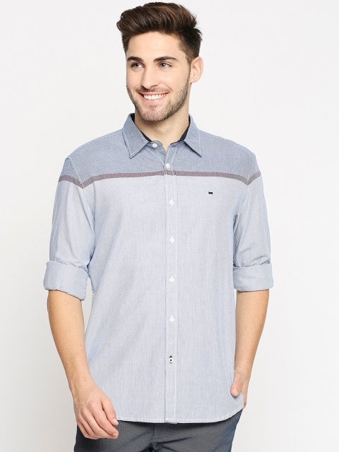 

Basics Men Blue & White Pure Cotton Slim Fit Striped Casual Shirt