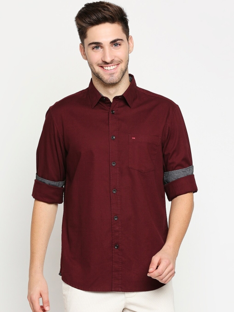 

Basics Men Maroon Pure Cotton Solid Slim Fit Casual Shirt