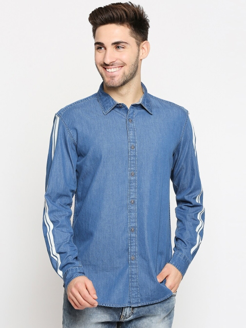 

Basics Men Blue Pure Cotton Denim Faded Slim Fit Casual Shirt