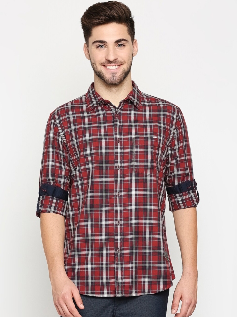 

Basics Men Red Pure Cotton Slim Fit Tartan Checked Casual Shirt