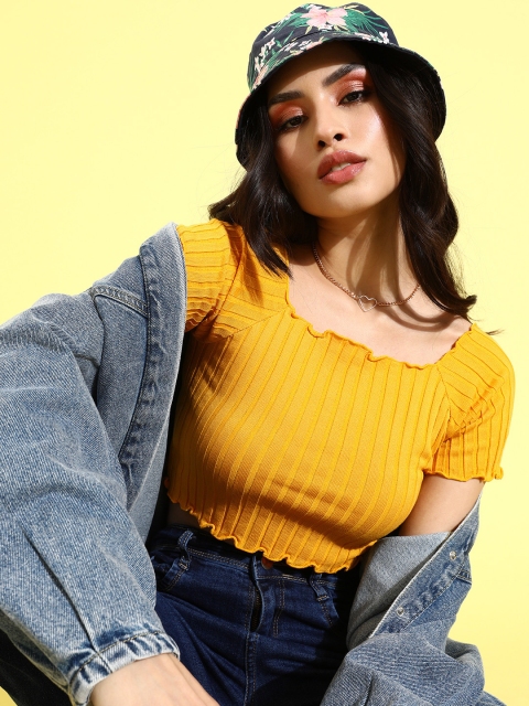 

SHECZZAR Mustard Yellow Regular Crop Top