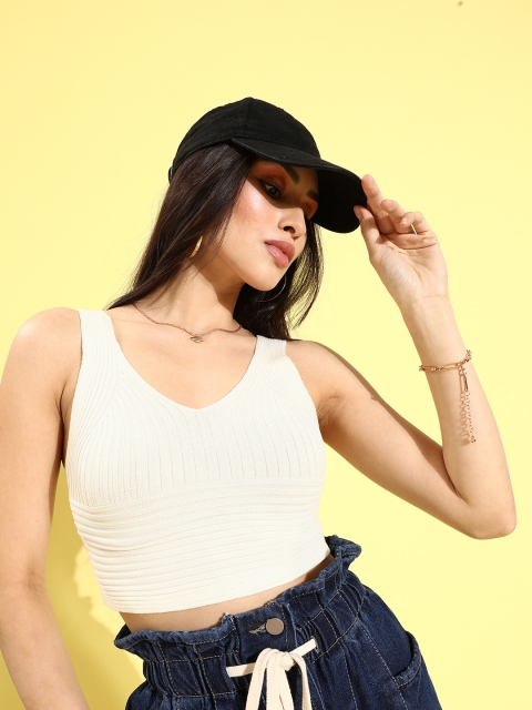 

SHECZZAR White Regular Crop Top