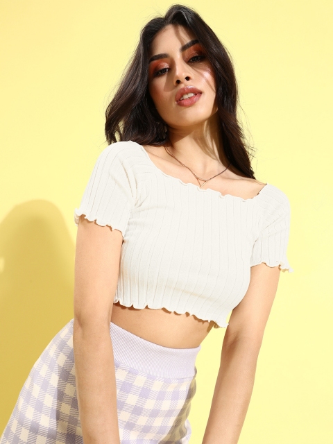 

SHECZZAR White Regular Crop Top