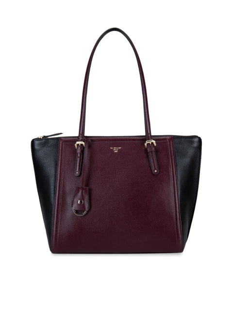 

Da Milano Women Burgundy & Black Colorblocked Leather Shoulder Bag