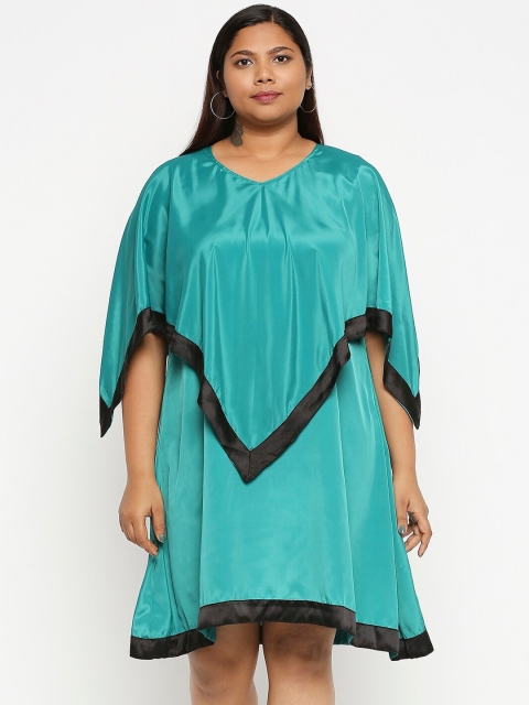 

XXLLENT Green & Black Cape Style A-Line Dress