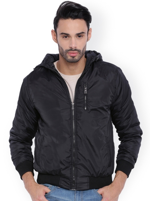 

Campus Sutra Black Hooded Bomber Jacket