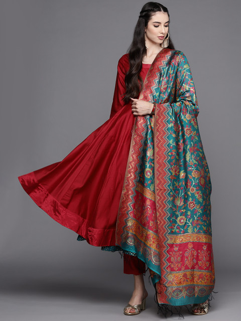 

Biba Women Maroon Solid Anarkali Kurta with Trousers & Dupatta
