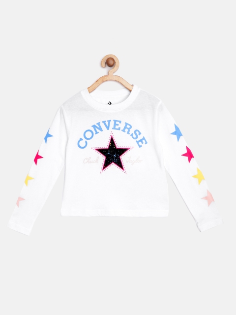 

Converse Girls White & Blue Brand Logo Print Pure Cotton T-shirt