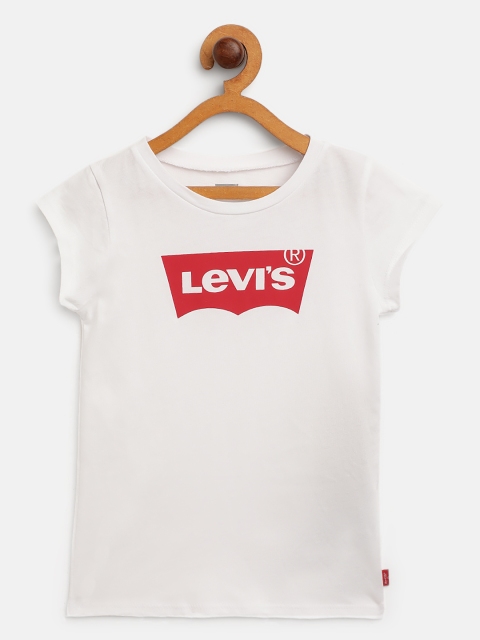 

Levis Girls White Brand Logo Printed Pure Cotton T-shirt