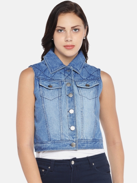 

MERLOT Women Blue Washed Crop Denim Jacket