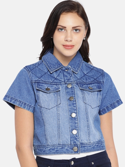 

MERLOT Women Blue Washed Denim Crop Jacket