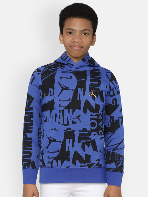 

Jordan Boys Blue & Black Brand Logo Print Essentials AOP Hooded Sweatshirt