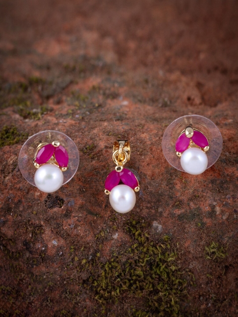 

Alankruthi Gold-Plated & Pink Pearl Pendant Set