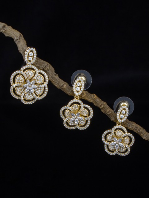 

Alankruthi Gold-Plated Cubic Zirconia & American Diamond-Studded Pendant Set