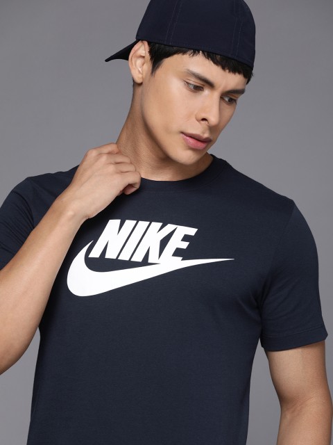

Nike Men Navy Blue White Printed Pure Cotton T-shirt