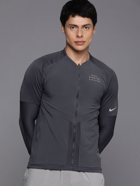 

Nike Men Grey Solid Mandarin Collar T-shirt