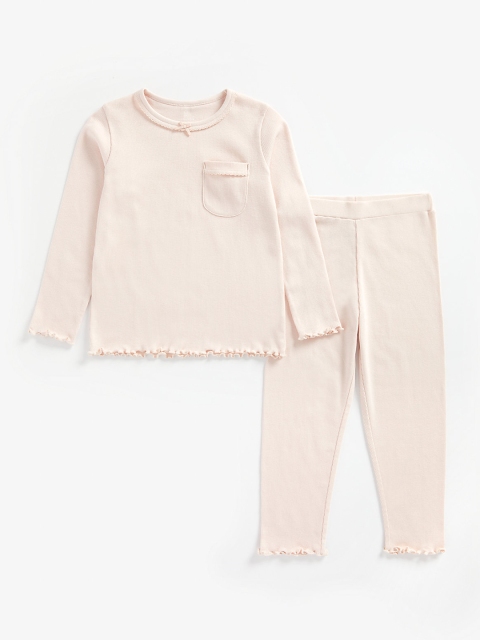 

mothercare Girls Pink Solid Pure Cotton Night suit