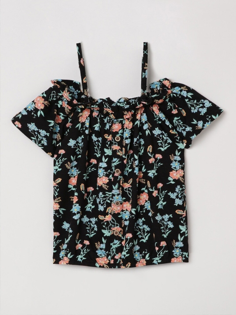 

max Girls Black & Blue Floral Bardot Top
