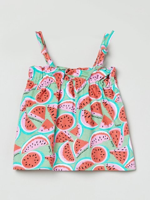 

max Girls Green & Red Printed A-Line Top