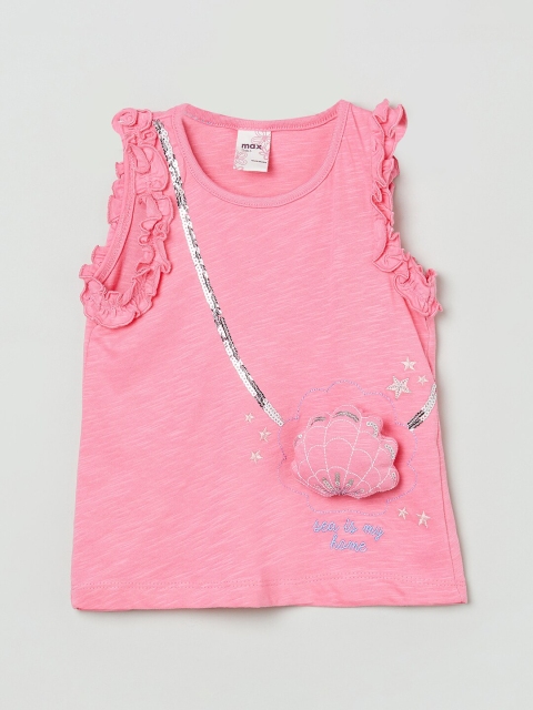 

max Girls Pink Embellished Cotton Regular Top
