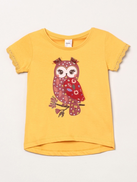 

max Girls Yellow 7 Red Appliqued High-Low Cotton Top