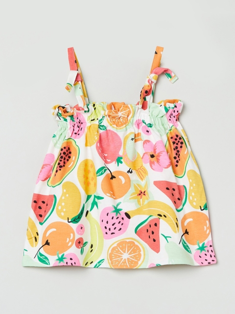 

max Girls Cream & Yellow Printed Cotton A-Line Top