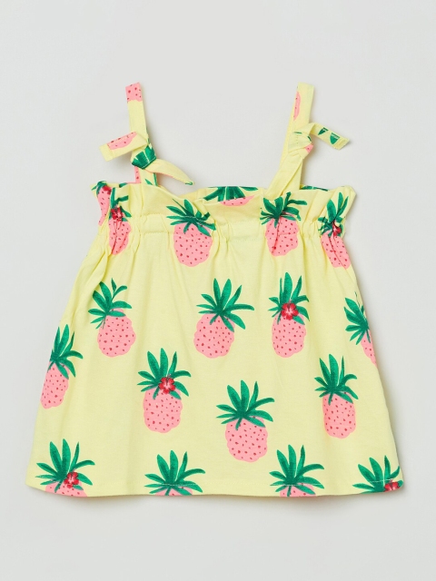 

max Girls Yellow & Pink Tropical Cotton A-Line Top