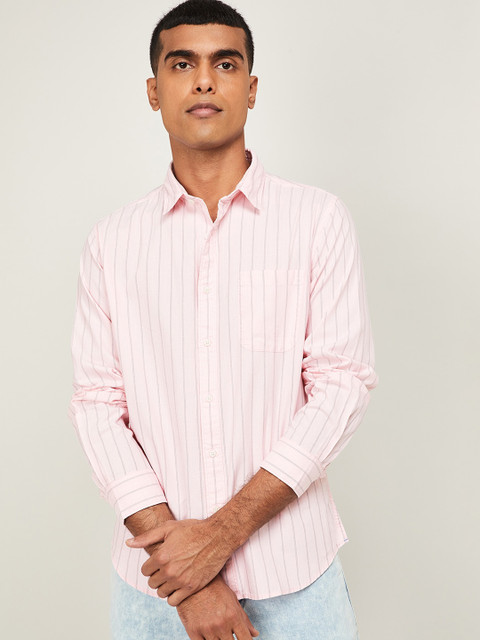 

Denimize by Fame Forever Men Pink Striped Cotton Casual Shirt