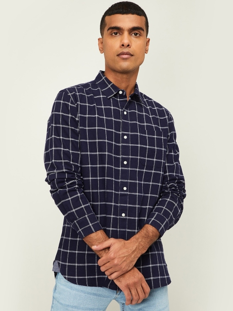 

Denimize by Fame Forever Men Navy Blue Windowpane Checks Checked Casual Shirt