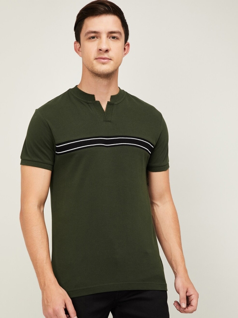 

Denimize by Fame Forever Men Olive Green & Black Striped Slim Fit T-shirt