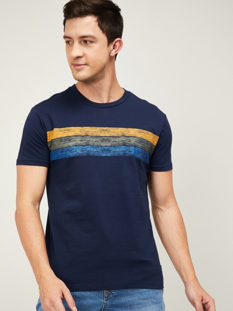 

Denimize by Fame Forever Men Navy Blue & Mustard Yellow Printed Slim Fit T-shirt
