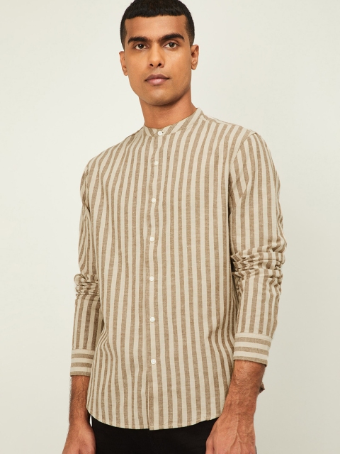 

Denimize by Fame Forever Men Beige Opaque Striped Casual Shirt