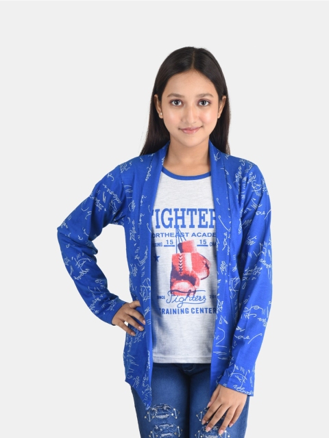 

Fabshio Girls Blue Typography Printed T-shirt