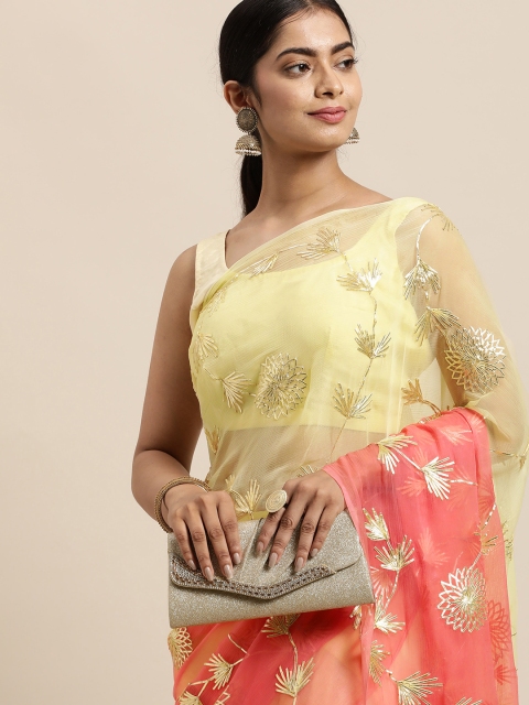 

Geroo Jaipur Pink & Cream-Coloured Floral Embroidered Pure Chiffon Saree