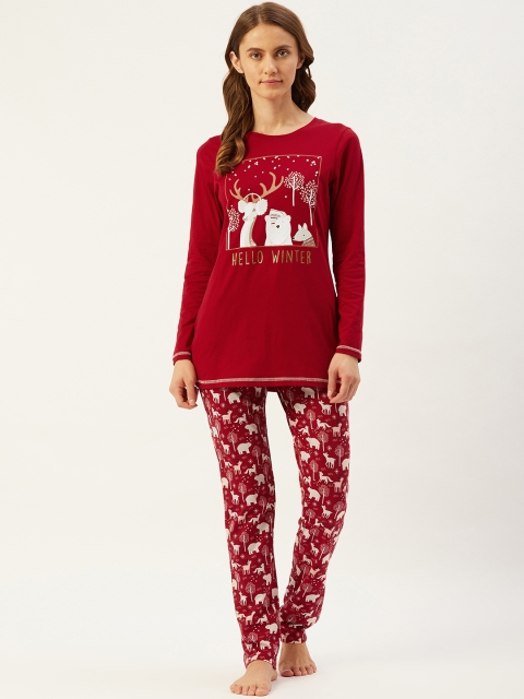 

Sweet Dreams Women Red & White Printed Night Suit