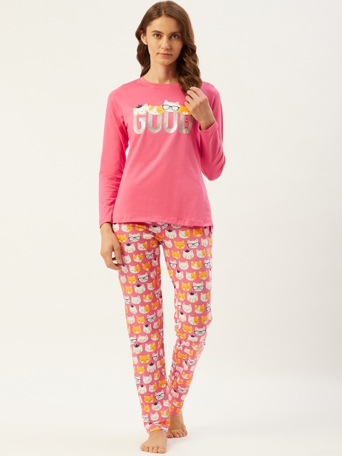 

Sweet Dreams Women Pink & White Printed Night suit