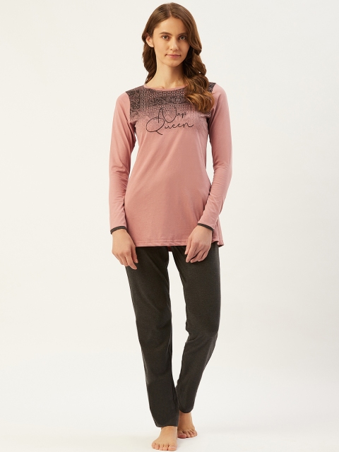 

Sweet Dreams Women Pink & Charcoal Grey Printed Night suit
