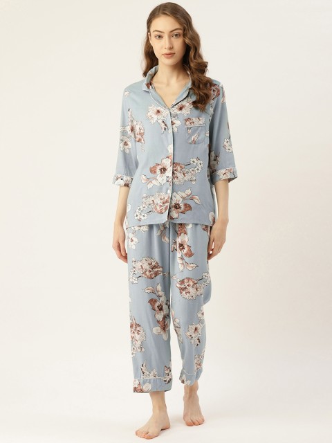 

Sweet Dreams Women Blue & White Floral Printed Night suit