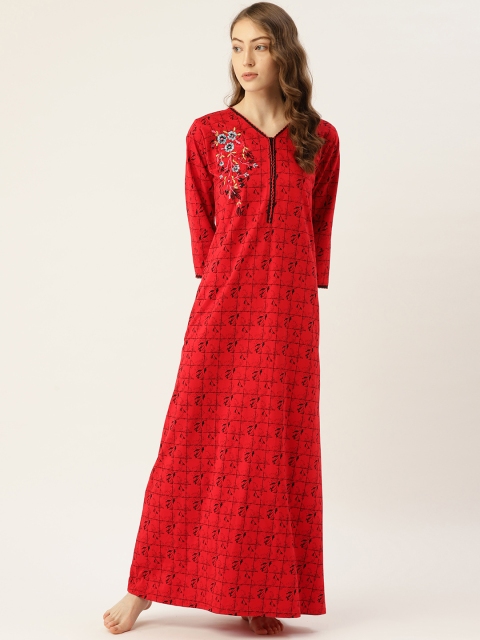 

Sweet Dreams Red & Black Floral Print Maxi Nightdress