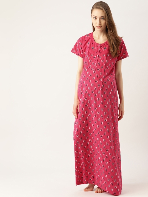 

Sweet Dreams Pink & Navy Blue Printed Maxi Cotton Nursing Maternity Nightdress