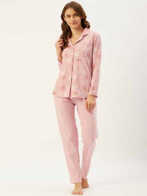 

Sweet Dreams Women Pink & Off White Printed Pure Cotton Night Suit