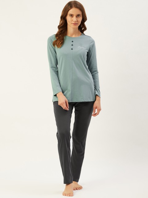 

Sweet Dreams Women Green & Charcoal Grey Solid Night suit