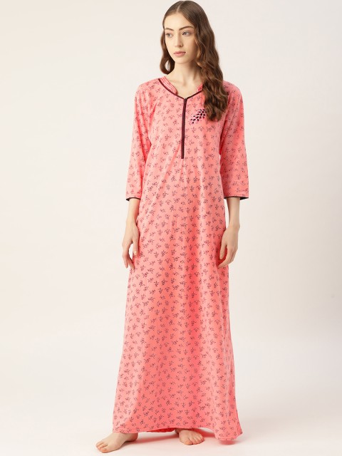 

Sweet Dreams Pink & Navy Blue Printed Maxi Nightdress