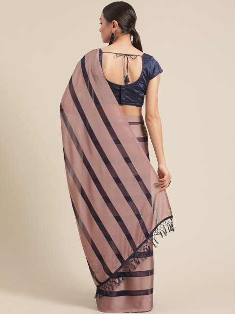 

OM SAI LATEST CREATION Mauve Striped Pure Georgette Banarasi Saree