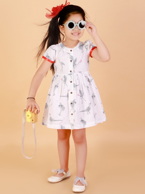 

LIL DRAMA Kids Girls White Printed Fit & Flare Dress